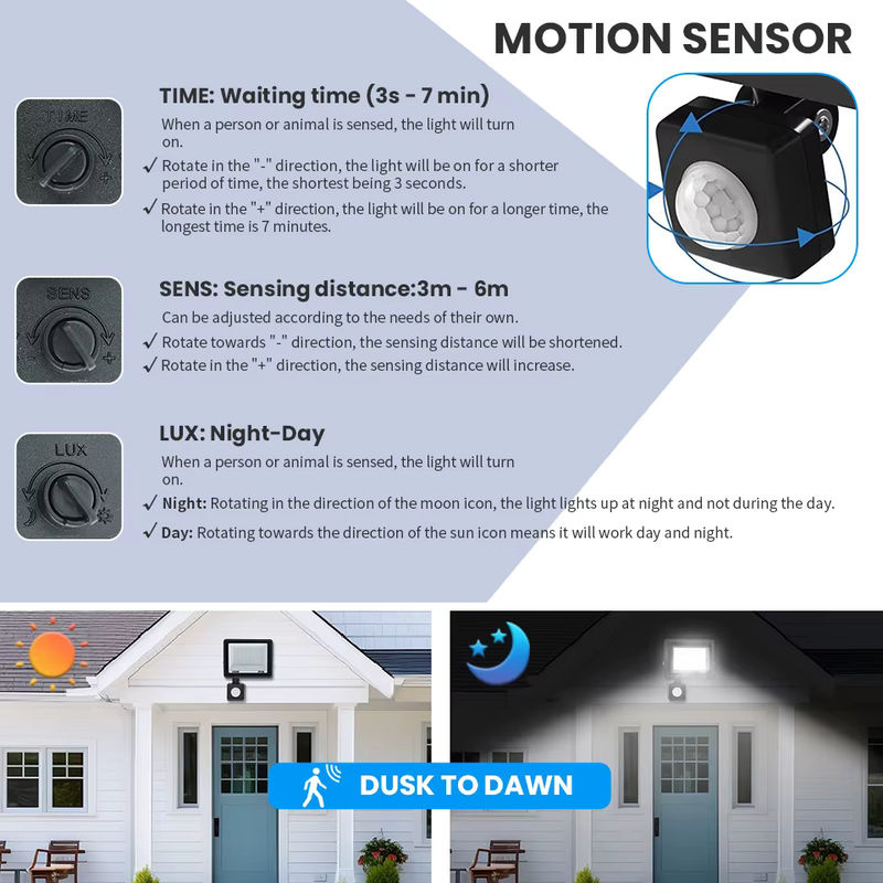 Wasserdichter LED-Flutlicht Scheinwerfer mit PIR-Bewegungssensor und IP66 Schutz für Garten und Außenbereich in Weiß oder Schwarz - Bild 2
