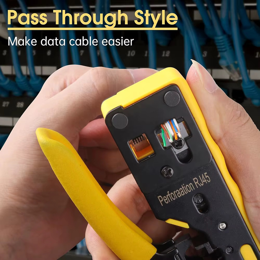 WOZOBUY RJ45 Pass Through Crimpzange All-in-One Drahtwerkzeug mit Stripper und Cutter für Cat7 Cat6 Cat5e Ethernet Modularstecker in Silber - Bild 6