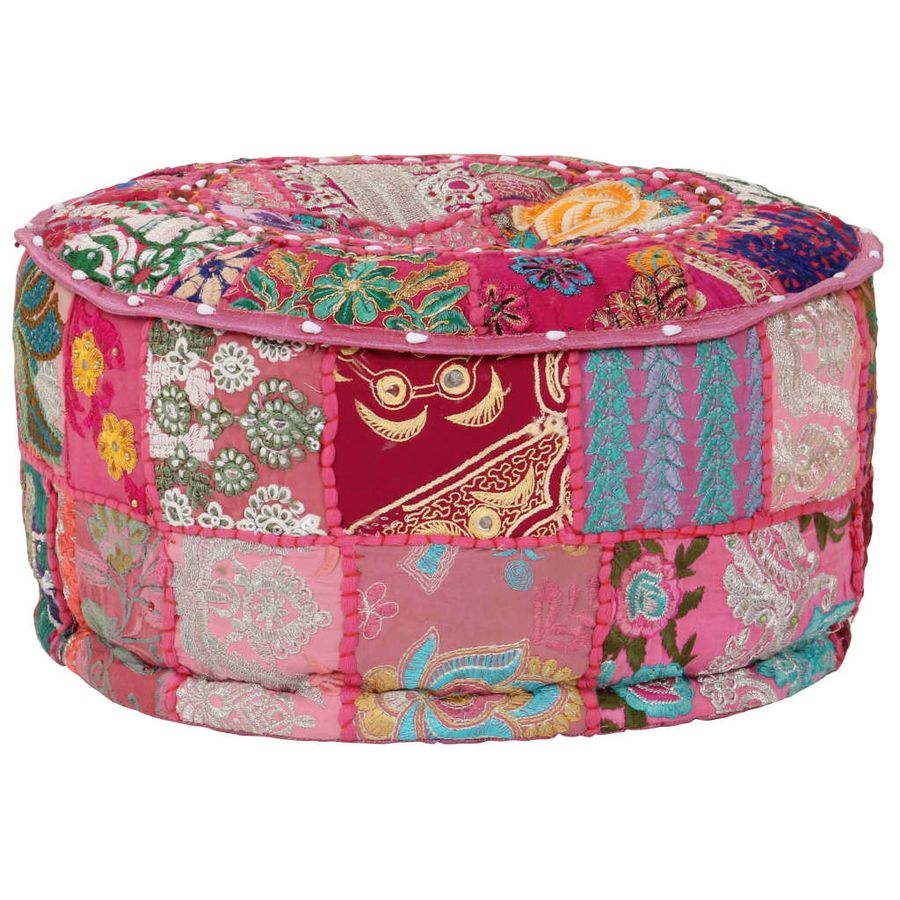 Vidaxl Runder Patchwork-Fußhocker aus Baumwolle in Rosa im Vintage-Stil, Durchmesser: 40 cm, Höhe: 20 cm - Bild 2