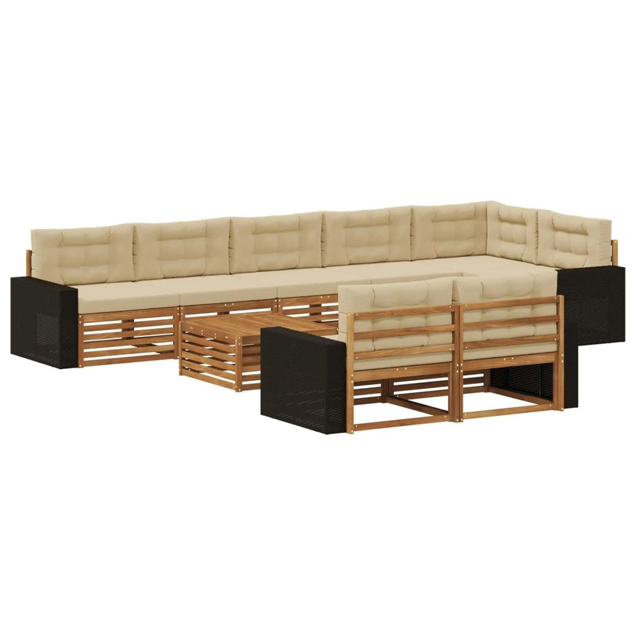 vidaXL Outdoor-Sofagarnitur aus Akazienholz mit 9 Kissen in Natur-Beige - Bild 2