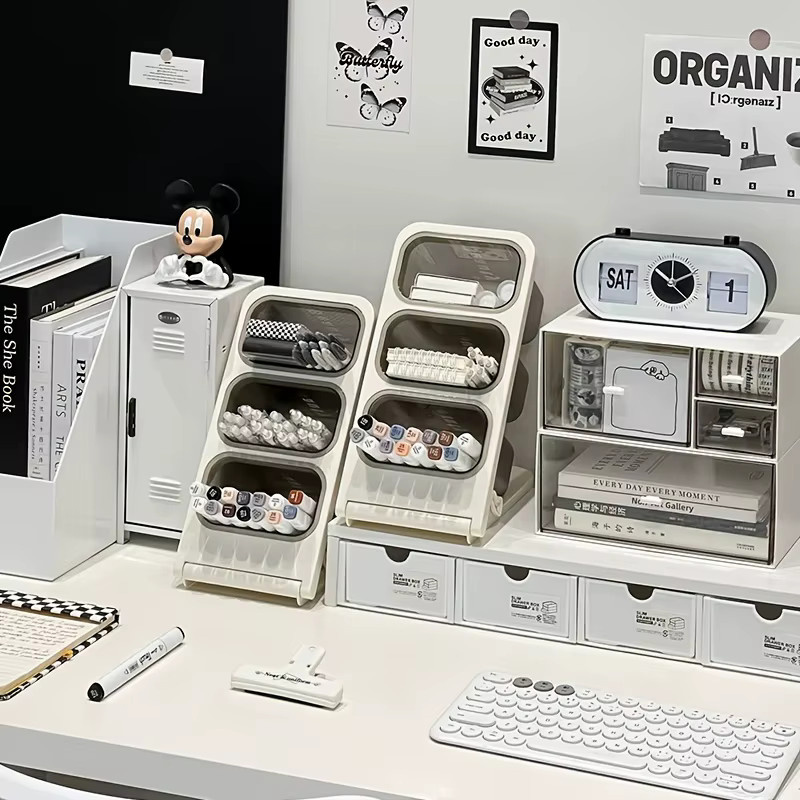 Schreibtisch-Organizer aus Kunststoff in Weiß mit schrägem Stifthalter und Aufbewahrungsregal für Marker und Büromaterial - Bild 3