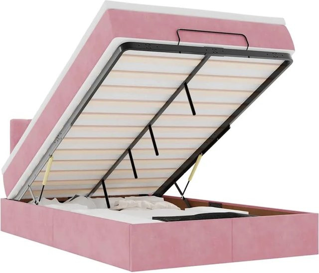 vidaXL Ottoman-Bett mit Matratze aus Samt in Rosa, B/T/H: 120 x 193 x 78 cm - Bild 1