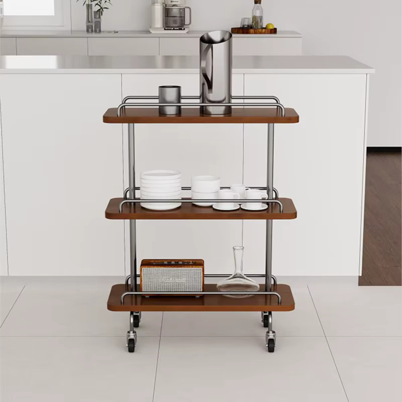 UOSU MOMO Art Retro-Wagen aus Holz mit schmalem Regal in Braun oder Rot, beweglicher Beistelltisch im Mid-Century-Stil mit Rollen - Bild 2