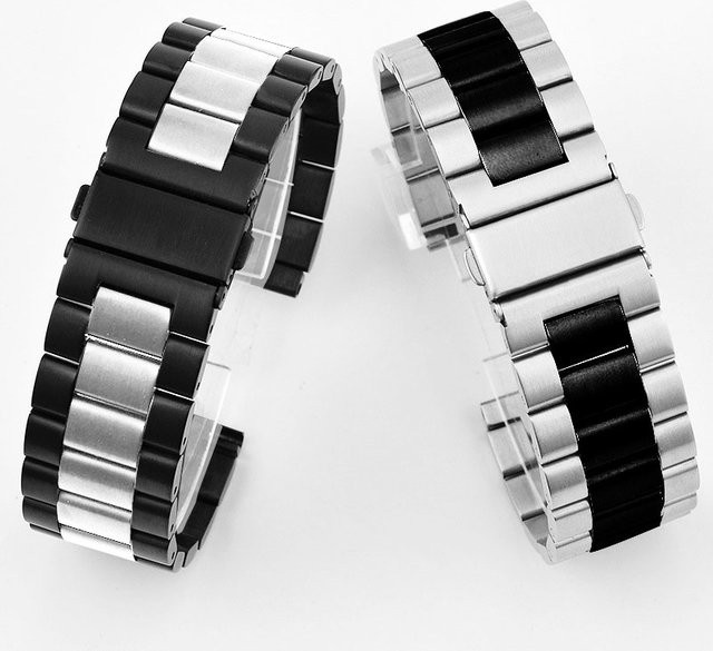 VNWCT Uhrenarmband Edelstahl, Schwarz, Weiß, Unisex - Bild 1