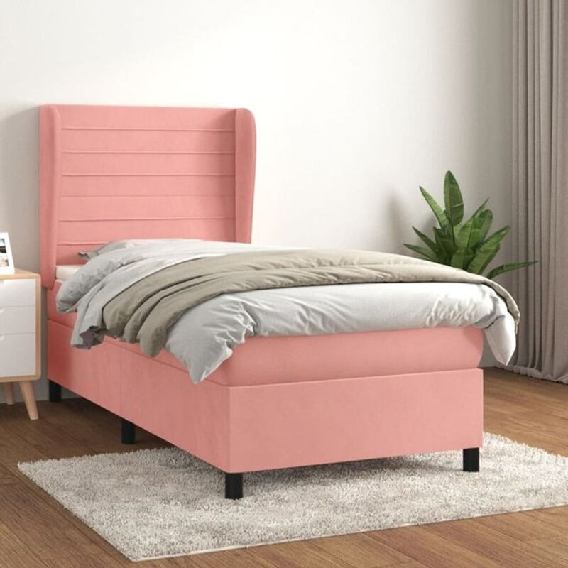 Vidaxl Boxspringbett mit Matratze aus Samt in Rosa und Weiß, B/B/H: 90 x 200 cm - Bild 1