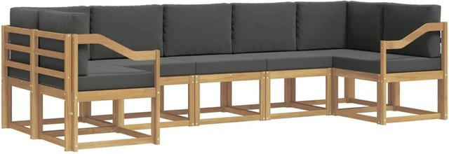 vidaXL Outdoor-Sofagarnitur aus Akazienholz in L-Form mit Kissen, 7-teilig, Weiß und Anthrazit - Bild 1