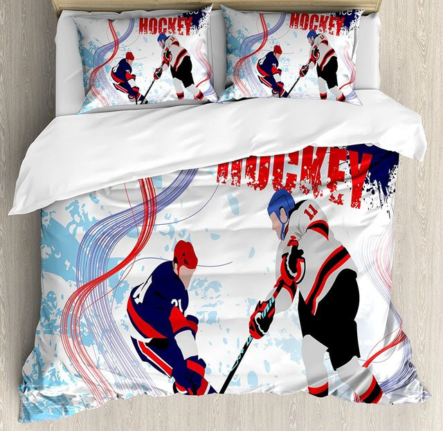 JMG Household Supplies Bettwäscheset Hockey Spieler Motiv, 3-teilig, Weiß, B/T/H: 135 x 200 cm - Bild 1