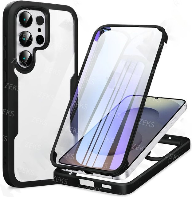 Fundas 360 Grad Ganzkörper-Schutzhülle mit Displayschutzfolie für Samsung Galaxy S26 Ultra S25 S24 S23 S22 S21 Plus 5G in Schwarz - Bild 1