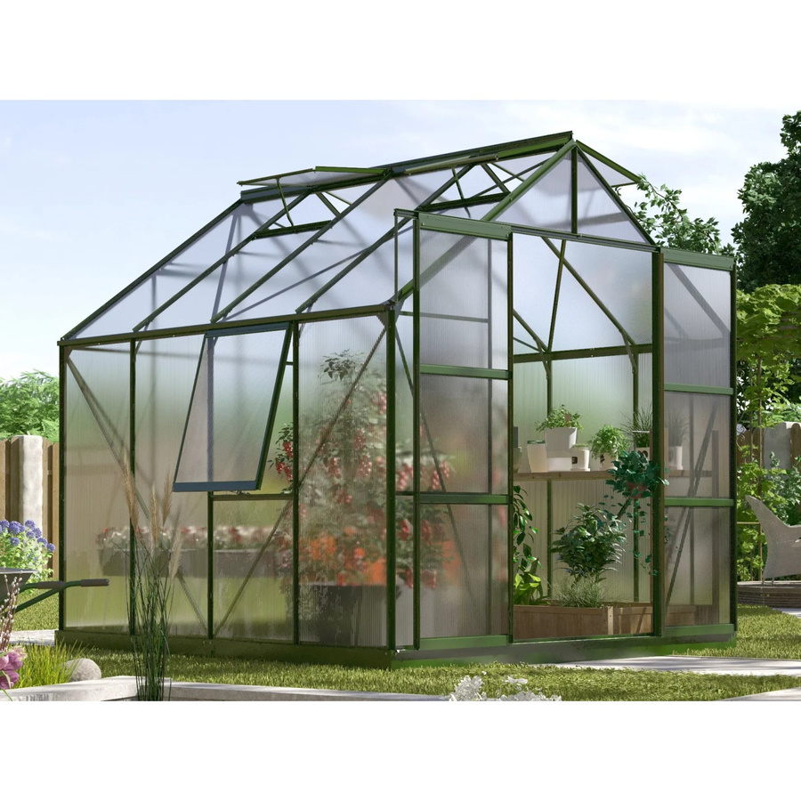 Vitavia Gewächshaus Jupiter 6700 in Smaragdgrün mit Polycarbonat-Platten und Doppelschiebetür, 6,7 m² - Bild 5