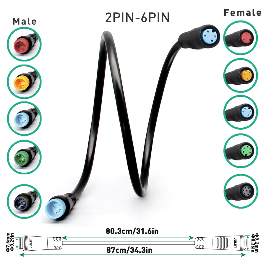 Julet Wasserdichtes Verlängerungssignalkabel für Elektrofahrräder, 2/3/4/5/6 Pins, Schwarz, geeignet für Gashebelanzeige und elektronische Bremslichter - Bild 3