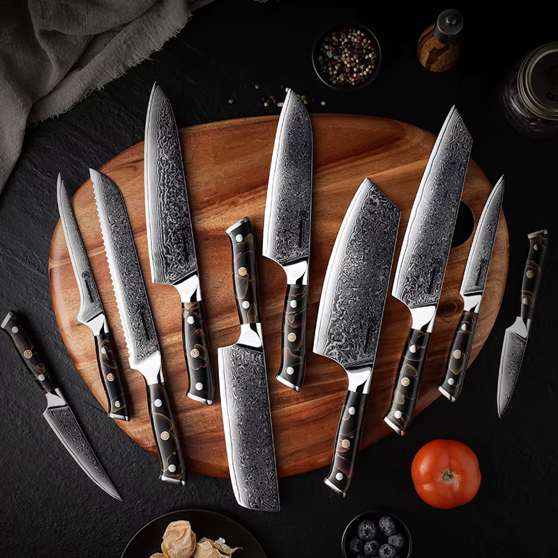 Grandsharp Damast Küchenmesser Set aus 67 Schichten 10 Cr15CoV Stahl mit Kupfer-Stoff-Griff in Silber - Bild 2