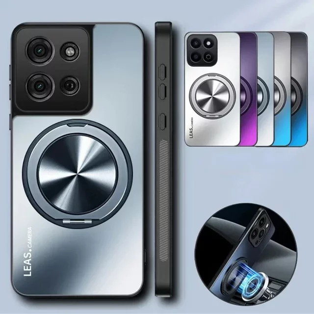 Magnetische Metall Schutzhülle mit Ringhalter für Motorola Moto G57 G67 Power G06 G86 G56 G66Y G66J Edge 70 60 S Pro Fusion Stylus in Schwarz - Bild 1