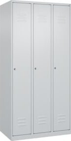 C+P Spind Classic PLUS Spind aus Stahl in Grau mit 3 Abteilen, Zylinderschloss und 3 Garderobenhaken, H x B x T: 185 x 90 x 50 cm - Bild 1