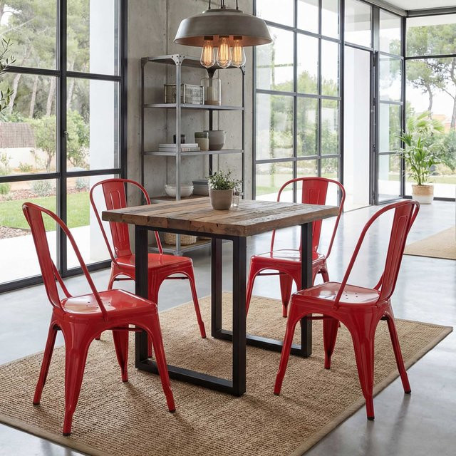 4er-Set MCW Stapelstühle A73 aus Metall im Industriedesign, Farbe: Rot - Bild 1
