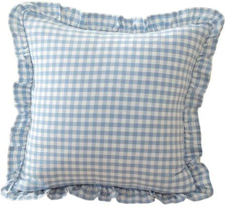 Dekorativer Kissenbezug aus Baumwolle mit Karomuster und Rüschenrand in Blau, B/T/H: 45 x 45 x 1 cm - Bild 1