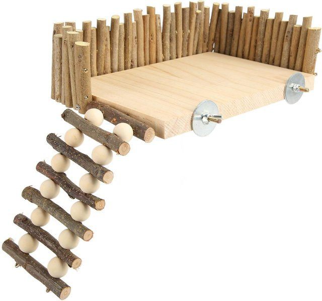 CosyHome Hamster Klettern Plattform Holz, Kauen Spielzeug, Aktivität Spielplatz mit Zaun - Bild 1
