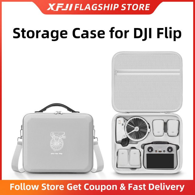 XFJI Schultertasche aus PU-Leder für DJI Flip RC 2 und RC-N3, Hartschalen-Aufbewahrungskoffer und Handtasche in Grau - Bild 1