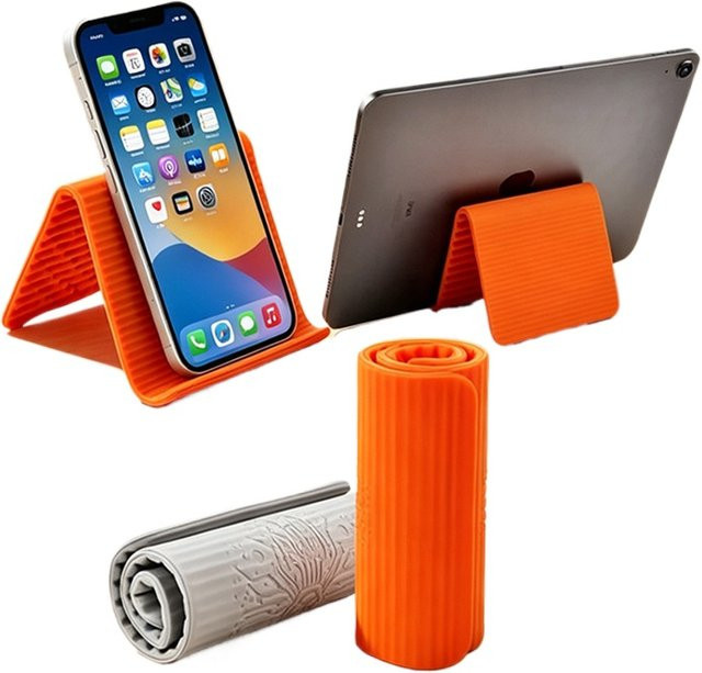 Faltbarer und verstellbarer Telefonständer aus Silikon in Grau und Orange, universeller Schreibtischhalter und tragbare Tablet-Halterung mit mehreren Winkeln für Büro und Zuhause - Bild 1