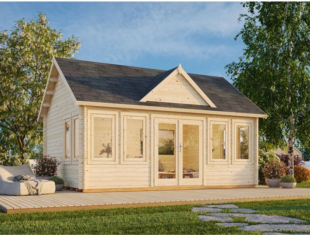 Palmako Claudia Holz-Gartenhaus in Hellbraun mit Satteldach und moderner Blockbohlenbauweise, Breite: 530 cm, Tiefe: 380 cm - Bild 1