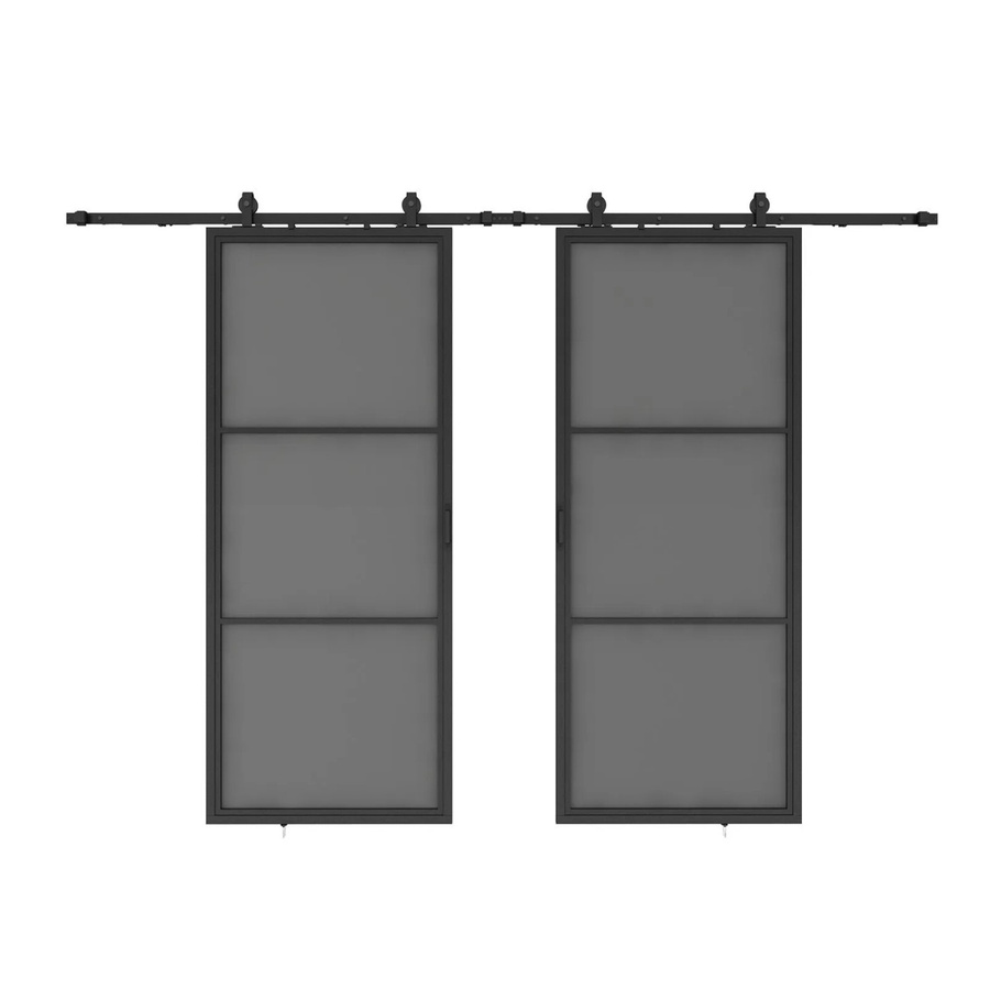 inova Loft Glasschiebetür aus Stahl in Schwarz mit 3 Feldern und 2-seitigem Softclose, Grauglas, B: 180 cm, H: 215 cm - Bild 2