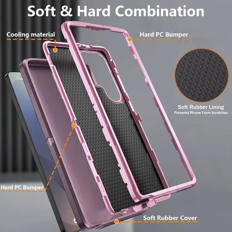 Robuste Panzer-Schutzhülle von Ott Box für Samsung Galaxy S26 Ultra, S25 Edge, S24, S23 und S22 Plus in Rot, Pink oder Lila - Bild 2