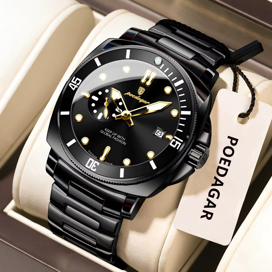POEDAGAR Armbanduhr Edelstahl, Quarz, Silber, Herren, Datum - Bild 2