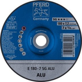 PFERD Schruppscheibe SG ALU Leistungslinie Blau Durchmesser: 180 mm, Breite: 7,2 mm, Bohrung: 22,23 mm - Bild 1