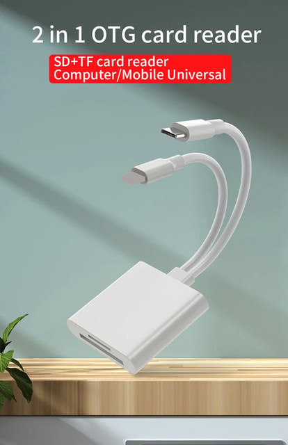 FC&EC 2-in-1 OTG Kartenleser Typ C und Lightning für SD und TF Speicherkarten, weißer Smart Cardreader für PC, Laptop und iPhone ohne App - Bild 1