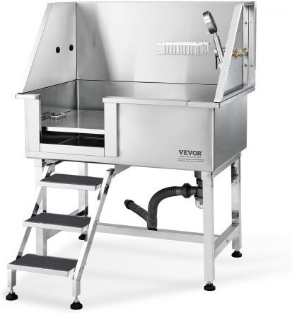 VEVOR Hundewaschstation aus Edelstahl mit Rampe und Schublade, Silber, Breite: 96,5 cm - Bild 1
