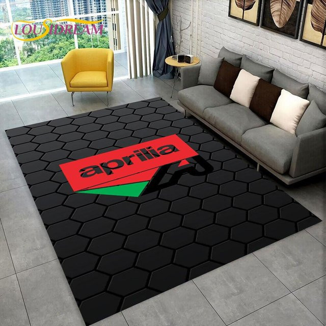 HD Aprilia Racing Motorrad Logo Teppich, rutschfeste 3D Bodenmatte aus Polyester in Schwarz, B: 200 cm, T: 160 cm - Bild 1