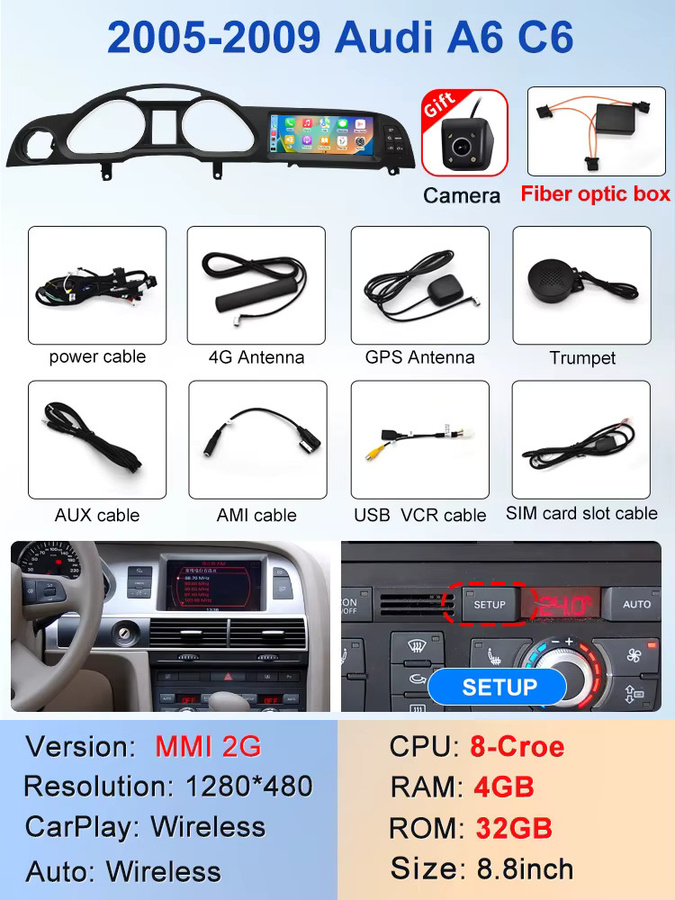 STWEI Multimedia Autoradio mit Android Auto und CarPlay, 8,8 Zoll Display, Schwarz, mit GPS, passend für Audi A6 C6 (2005-2011) - Bild 6