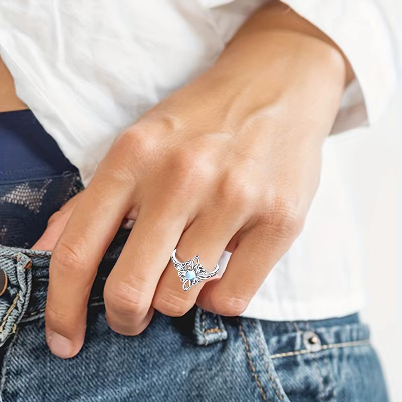 YILUOCD Ring Silber, Mondstein, Damen, Vintage - Bild 5