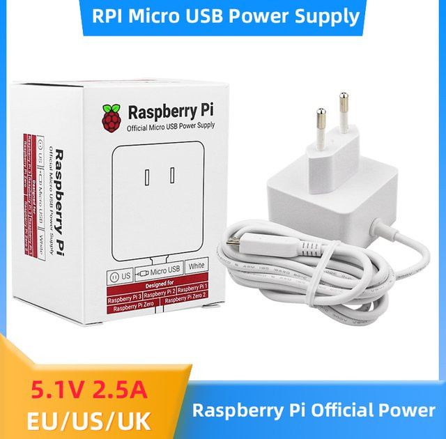 SHCHV Netzteil für Raspberry Pi mit 12,5 W, 5,1 V, 2,5 A und Micro USB Kabel, Weiß - Bild 1