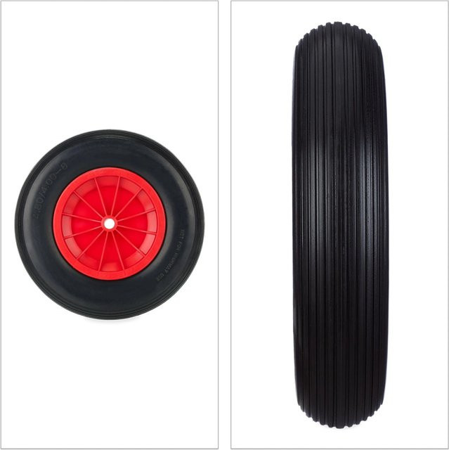 Relaxdays Pannensicheres Schubkarrenrad aus Vollgummi in Schwarz und Rot, Durchmesser: 39 cm, Breite: 8,5 cm - Bild 1