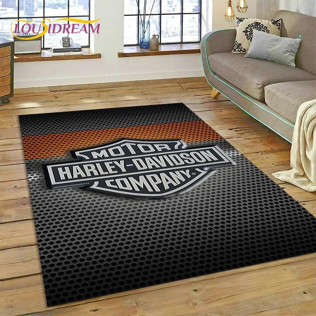 WEN-july Motorrad Logo Teppich Schwarz, rutschfeste Fußmatte aus Polyester für Wohnzimmer und Schlafzimmer, Breite: 70 cm, Länge: 100 cm - Bild 1