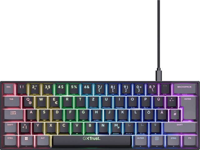 Trust GXT 867 Acira mechanische Mini-Gaming-Tastatur, 60 %, QWERTZ, Schwarz/Grau - Bild 1