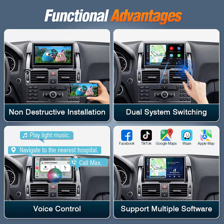 AUTOTOP Drahtloser Apple CarPlay und Android Auto Decoder für Mercedes Benz C E GLK SLK Klasse NTG 4.0 Nachrüstkit mit GPS und Mirror Link - Bild 4