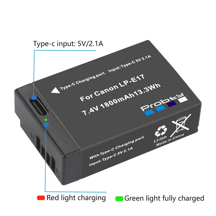 LP-E17 Ersatzakku mit USB-C Schnellladung für Canon M6 II M5 M3 77D T6i 750D T6s 760D T7i 800D T8i 850D in Schwarz - Bild 2