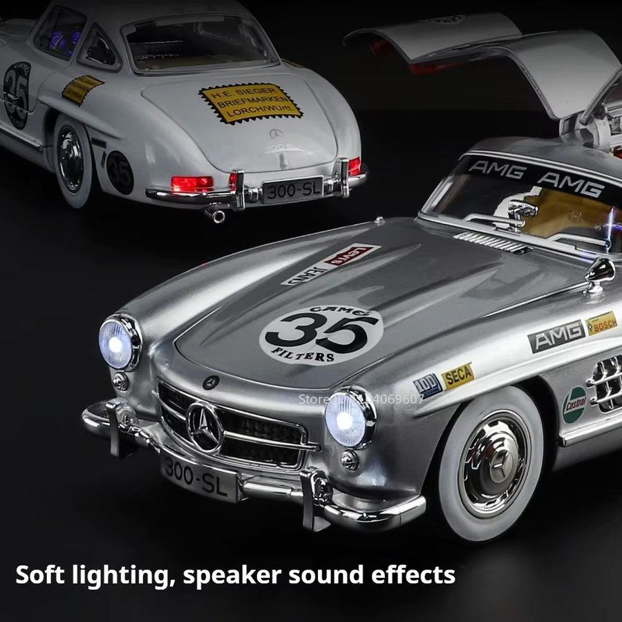 MAKEDA 300SL Oldtimer Modell, 1:18, mit Musik und Licht, Weiß - Bild 3