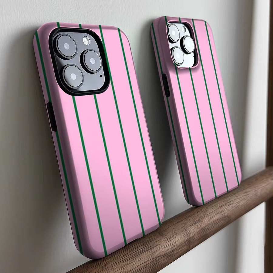 CaseLumi Matte Bumper MagSafe Hülle für iPhone 17 16 15 14 13 Pro Max Stoßfeste PC Schutzhülle Rosa Grüne Streifen - Bild 2