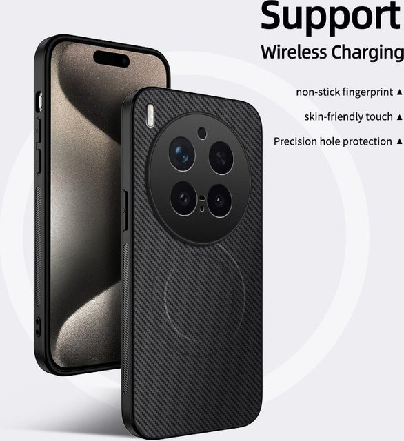 Magnetische Schutzhülle mit Carbon-Faser-Textur für Vivo V60 V50 V40 Lite Y400 X200 FE Ultra X300 Pro mit MagSafe Kompatibilität in Schwarz und Blau - Bild 1
