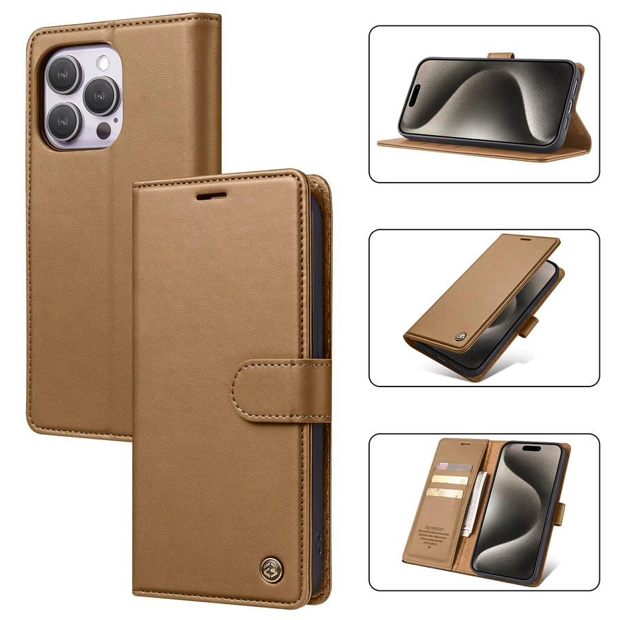 Luxus Lederhülle im Retro-Design als Brieftasche und Handyhülle für iPhone 17 16 15 14 13 12 11 Pro Max Plus, Farbe: Braun - Bild 2