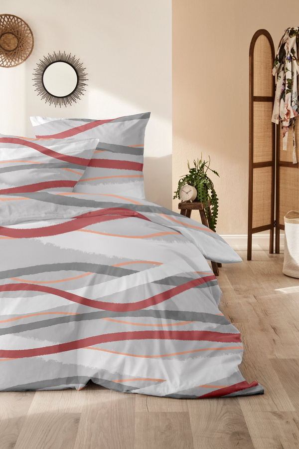 Westminster Feinbiber Bettwäsche aus Baumwolle mit Wellen-Streifen-Design in Grau, B/H: 135 x 200 cm und 80 x 80 cm - Bild 1