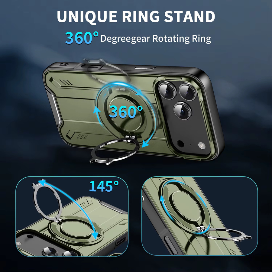 Magnetische 360 Grad Rotations Handyhülle mit Standfunktion und Wireless Charge für Apple iPhone 17 16 15 14 13 12 11 Pro Max Plus Air in Grün - Bild 4