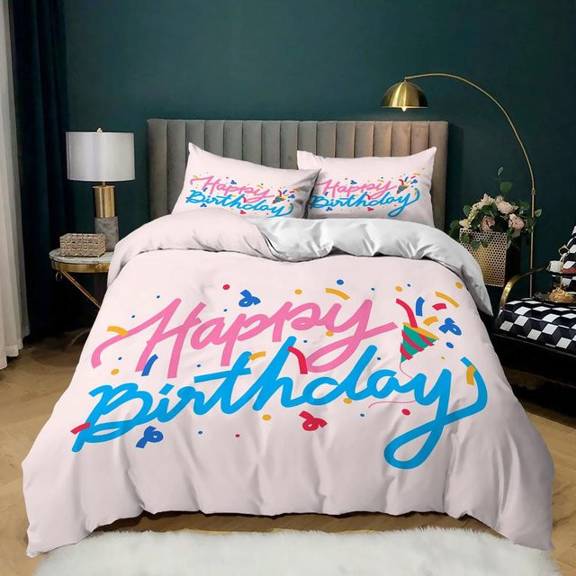 Bettwäsche-Set Alles Gute zum Geburtstag von Binchi Outdoor Product aus weicher Mikrofaser in Weiß, B/H: 135 x 200 cm - Bild 1