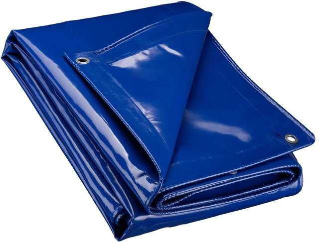 Wiltec Abdeckplane wetterfest aus Polyester und PVC in Blau mit Ösen, B/T: 4 x 7 m, 650 g/m² - Bild 1