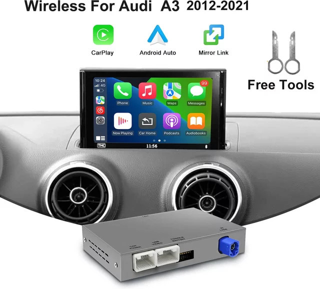 REEIIO Drahtloser CarPlay und Android Auto Adapter für Audi A3 8v (2013-2018) mit Mirror Link, AirPlay, Bluetooth, GPS Navigation und Kamera-Unterstützung in Grau - Bild 1