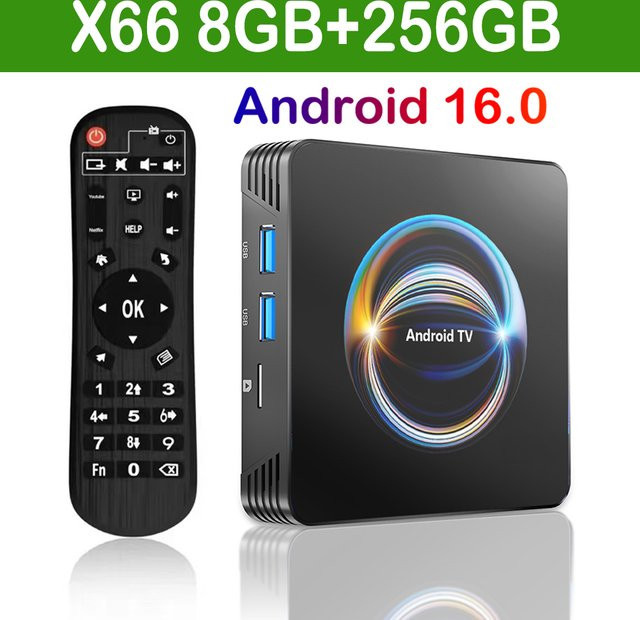 Original Android 16 X66 Smart TV Box mit RK3528 Prozessor, Bluetooth 6.0 und Dual Wifi 2,4 & 5G Wifi6, 8K Video AV1 Media Player, Schwarz - Bild 1