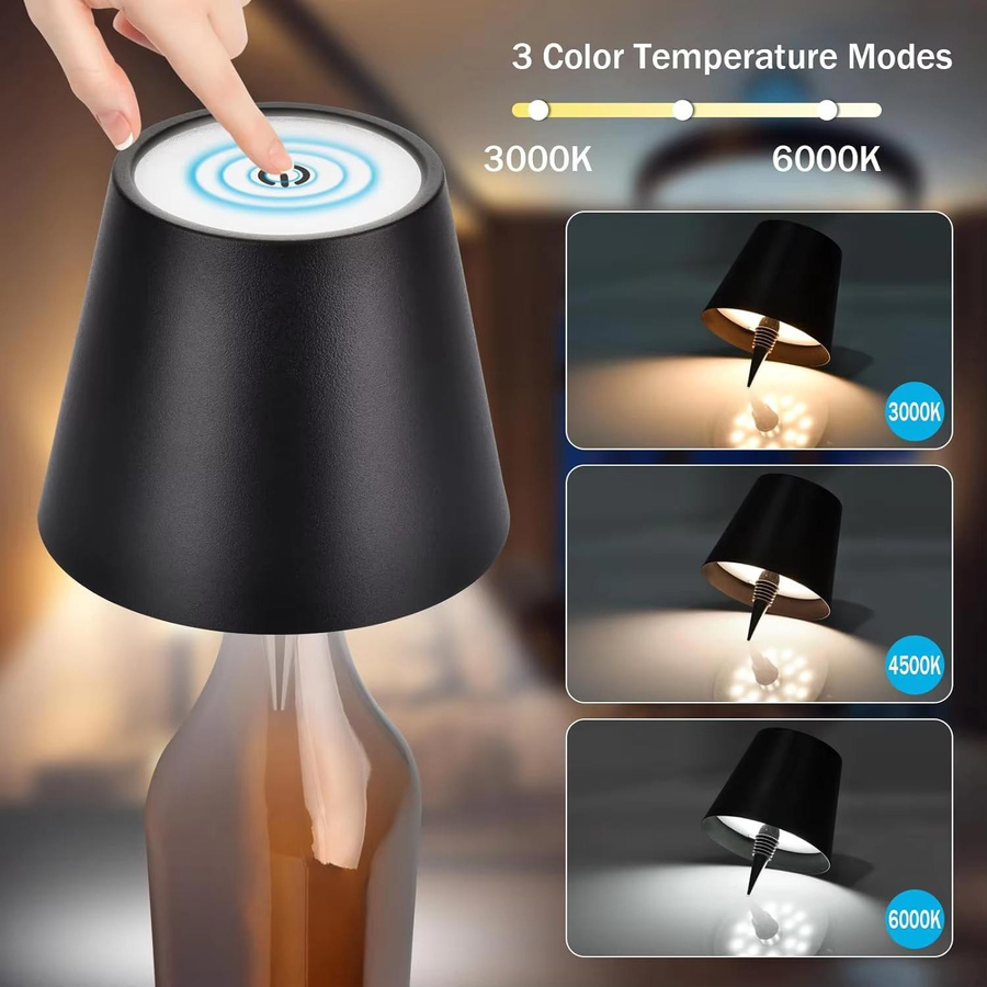 YJMP Super Lighting Kabellose LED-Weinflaschenlampe in Weiß mit Touch-Steuerung, stufenlosem Dimmen und 3 Farbmodi als tragbare Tischlampe für Bar und Party-Dekor - Bild 3