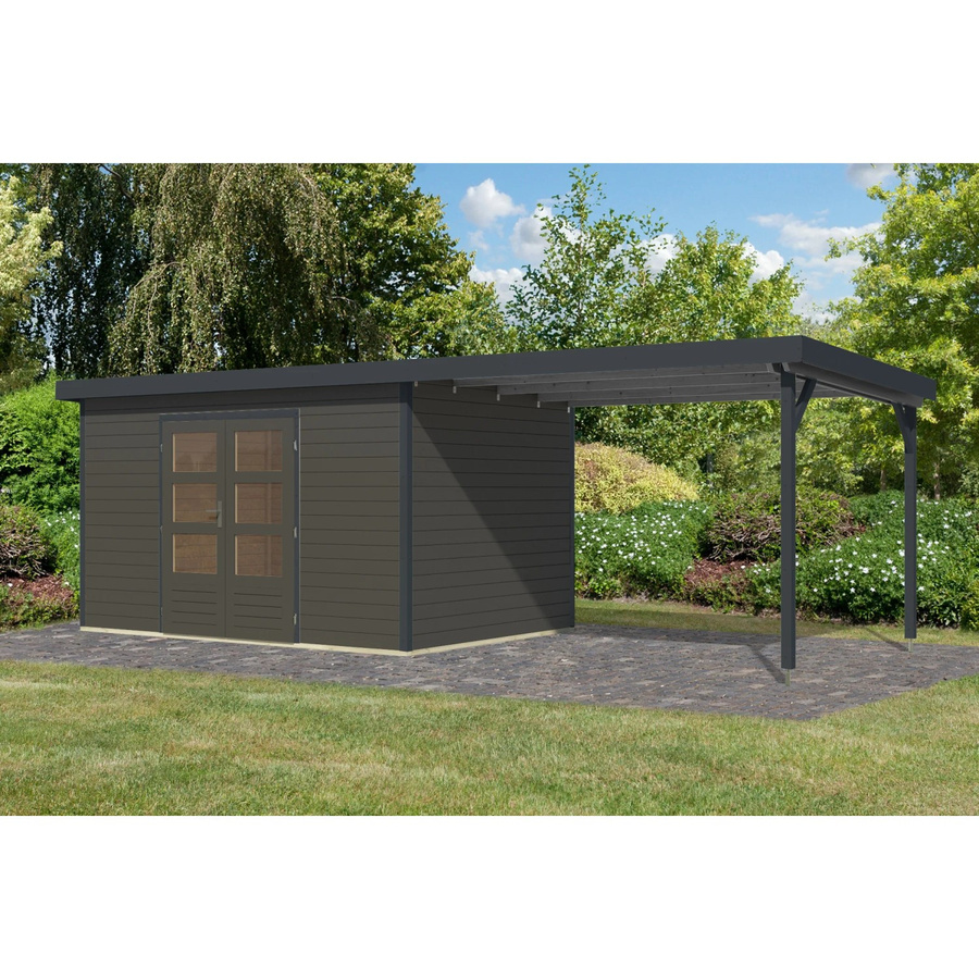 Karibu Gartenhaus Domingo 7 B mit Anbaudach in Terragrau/Anthrazit, B/T/H: 219 x 360 x 240 cm - Bild 2